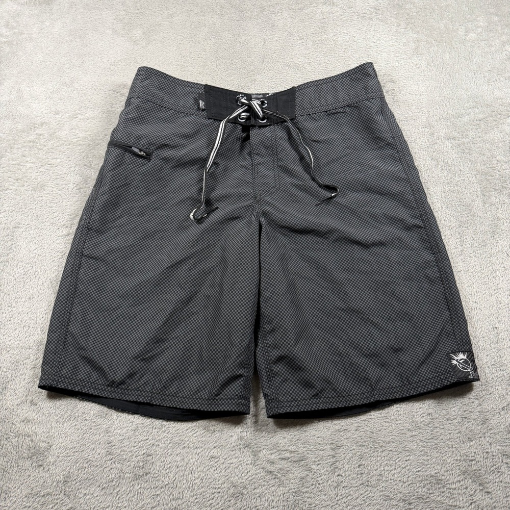 Vintage Lost Mayhem Board Shorts Men 30 Black Check Logo Zipper Pocket Surf Y2K